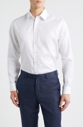 Nordstrom Trim Fit Solid Premium Non-Iron Cotton Herringbone Dress Shirt in White Twist Pat at Nordstrom Rack, Size 14.5 - 32/33