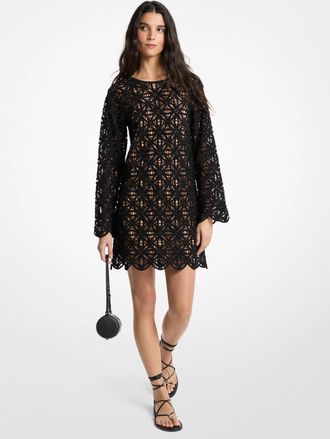 Michael Kors Beaded Floral Crochet Mini Dress