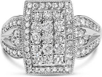 House of Brilliance 10K Gold 1.0 Ctw Diamond Cluster Halo Flared Band Cocktail Ring in White Gold at Nordstrom, Size 7