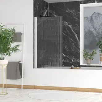 Aurlane Aurlane - Mampara De Ba&ntilde;era 80x140cm - Perfil Blanco - Cristal Templado Ondulado 5mm - Wavy
