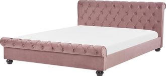 Beliani Beliani - Cama Doble Tapizada En Terciopelo Rosa 180 X 200 Cm Con Cabecero Acolchado Estilo Glam Avallon
