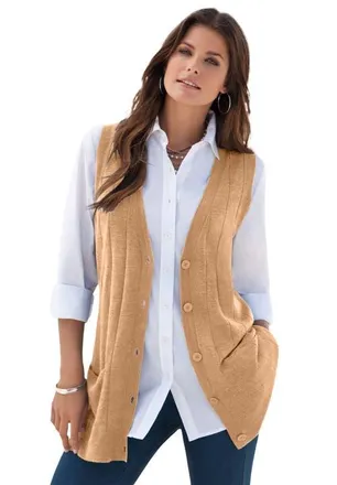 Roaman's Plus Size Drop Needle Vest Lightweight Sweater Knit in Soft Camel at Nordstrom, Size Medium