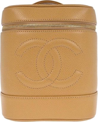 Chanel Vintage Timeless Cosmetic Case Caviar Beige Leather Handbag (Pre-Owned)