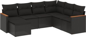 vidaXL Set De Comedor De Jard&iacute;n 7 Pzas Y Cojines Rat&aacute;n Sint&eacute;tico Negro Vidaxl