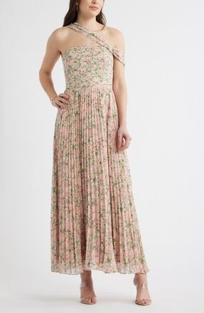 Chelsea28 Pleated One-Shoulder Maxi Dress in Pink Green Emma Floral at Nordstrom, Size Xx-Small