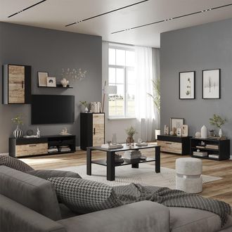 Vicco Conjunto De Sal&oacute;n Berno, Negro/roble Arena, Juego De 6 Piezas, Vicco