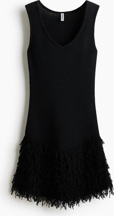 H&M Strickkleid mit Fransen - Schwarz