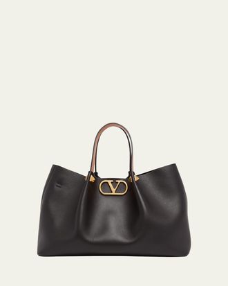 Valentino Garavani Medium Pleated Rockstud Leather Tote Bag