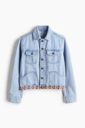 H&M Embroidery-detail Denim Jacket in Light Denim Blue at Nordstrom, Size Xx-Large