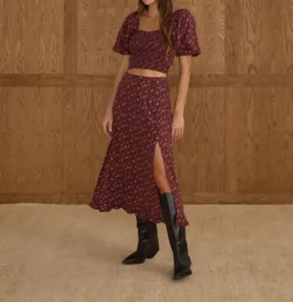 Rylee + Cru Button Slit Skirt In Harvest Berry