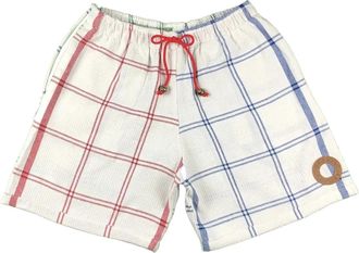 Generic XL Original Braai Broekies Cotton Braai Shorts, Drawstring Waist with Tongs Loop, White Plaid Pattern