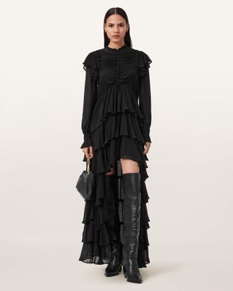 AllSaints Leila Frill Maxi Dress