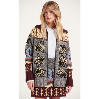 La DoubleJ Embroidered Chalet Cardigan in Multicolor Grey at Nordstrom, Size Xx-Small