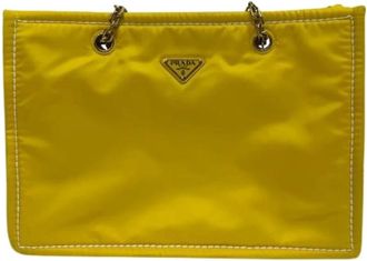 Prada Pre-owned Tote Bags, female, Yellow, Size: ONE SIZE Pre-owned Nylon Tote Bag