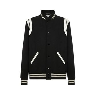 Saint Laurent Teddyjas van wol - Heren - Bomber jackets - Zwart - L - Wol - Jassen