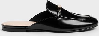 Charles & Keith Metallic-Bar Loafer Mules