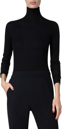 Akris Cashmere & Silk Rib Funnel Neck Sweater in Black at Nordstrom, Size 14