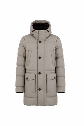 Moorer Mens Hooded Long Puffer Parka Jacket In Stucco