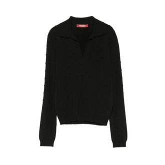 Max Mara Bobble Knit V-Neck Jumper - female - Max Mara Studio - V-neck Knitwear - Black - S - Knitwear