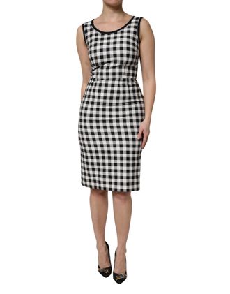 Dolce & Gabbana Womens Gingham Check Sheath Dress - White Cotton - Size EU 40 (Womens)