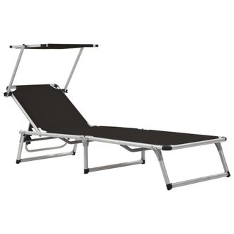 vidaXL Tumbona Plegable Con Techo Aluminio Y Textileno Negra Vidaxl