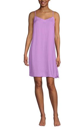 Lands End Matte Satin 2 Piece Pajama Set - Nightgown and Robe in Black Large Watercolor Floral at Nordstrom, Size X-Small