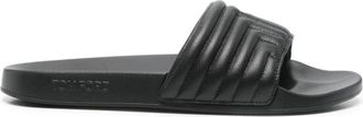 Tom Ford Zwarte sandalen met reli&euml;flogo van leer - Heren - Sandalen - Zwart - 40 EU - Leer - Schoenen