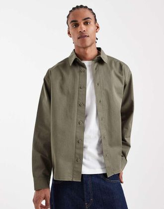 Asos Camicia a maniche lunghe kaki in coordinato-Verde
