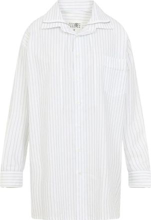 Maison Margiela Oversized Gestreept Poplin Shirt - Dames - Overhemden - Wit - S - Katoen - Overhemden