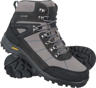 Mountain Warehouse Storm Mens Waterproof Boots with Heel & Toe Bumpers IsoGrip Walking Shoes Dark Grey Textile - Size UK 12