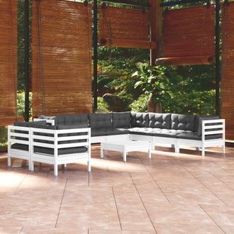 vidaXL Muebles De Jard&iacute;n 10 Pzas Con Cojines Blanco Madera Maciza Pino Vidaxl