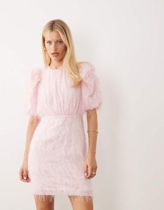 Vero Moda Vestito corto rosa ballerina con maniche a sbuffo e paillettes