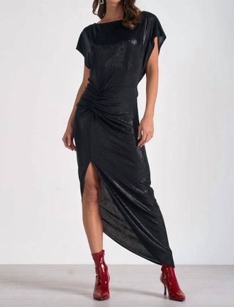 Elan Cap Sleeve Midi In Metallic Black