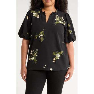 Sugarlips Jena Floral Print Top in Black/Green at Nordstrom, Size 2 X