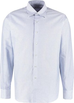THE (ALPHABET) Gestreept katoenen overhemd met afgeronde zoom - Heren - Casual Overhemden - Blauw - 2XL - Katoen - Overhemden