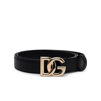 Dolce & Gabbana Belts, female, Black, Size: 75 CM Leather Belt with DG Monogram Buckle