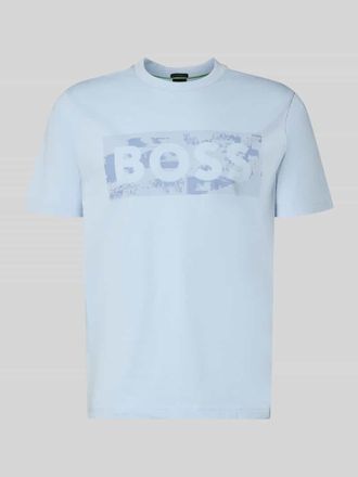 HUGO BOSS Regular Fit T-Shirt aus Baumwoll-Mix Modell TS_GLOBE LOGOPATTERN in Aqua, Gr&ouml;&szlig;e XXXL