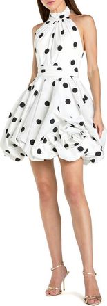 Mac Duggal Womens Satin Halter Neck Bubble Hem Mini Dress in Black Ivory at Nordstrom, Size 10
