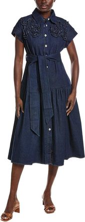 Gracia Chest Ruffle Work Denim Shirtdress
