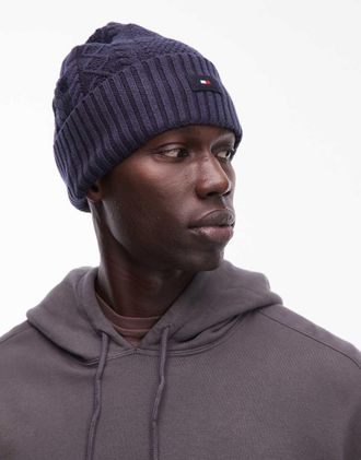 Tommy Hilfiger Berretto blu in maglia con logo