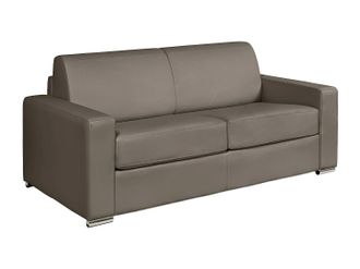 Vente-Unique Divano Letto 3 Posti Express In Pelle Di Bufalo Tortora - Rete A Doghe Larghe 140 Cm - Materasso 14 Cm Calito