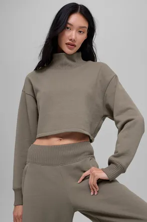 Alo | Cropped Serenity Coverup Sweatshirt in Light Cocoa Brown, Size: Medium