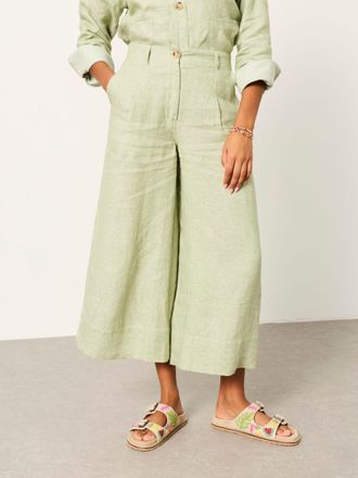 Fat Face FatFace Anya Green Wide Leg Cropped Trousers