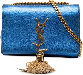 Saint Laurent Womens Pre-owned Small Metallic Calfskin Monogram Kate Tassel Crossbody - Medium Blue Leather - One Size