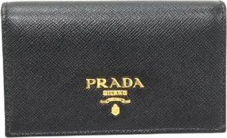 Prada Pre-owned Wallets, female, Black, Size: ONE SIZE Pre-owned Saffiano Leather Card Case 1Mc122
