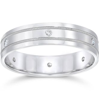 Pompeii3 Mens 14K White Gold Diamond Wedding Anniversary Band