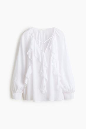 H&M Flounce-trimmed Blouse in White at Nordstrom, Size X-Small