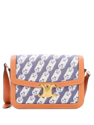 Celine Triomphe Printed Canvas and Leather Medium shoulder bag - Blue