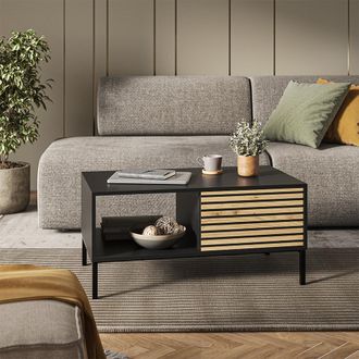 Vicco Mesa De Centro Eliza, Negro/roble, 90 X 50 Cm Con Un Caj&oacute;n Vicco