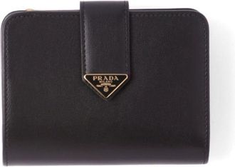 Prada triangle-logo leather bi-fold wallet - women - Leather/Enamel/Leather - One Size - Black
